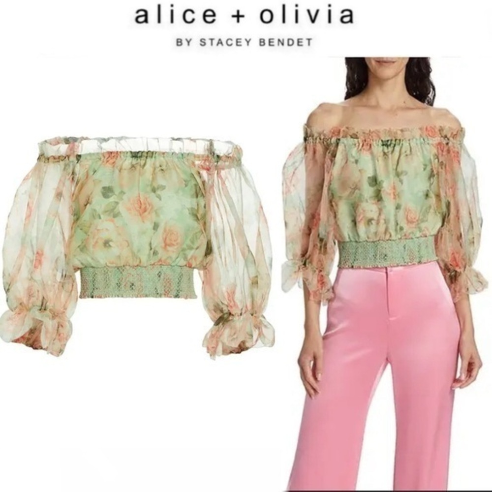 ALICE + OLIVIA  Caprina Floral Chiffon Blouse XS 395$ NWT